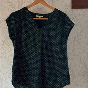 Forest Green Polka Dot V-Neck Women's Top